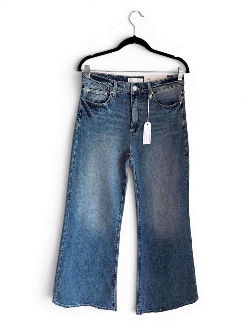 Petra Flare Jeans Size 9/28 Blue Medium Wash Full Length Fading Throughout NWT - Picture 4 of 14